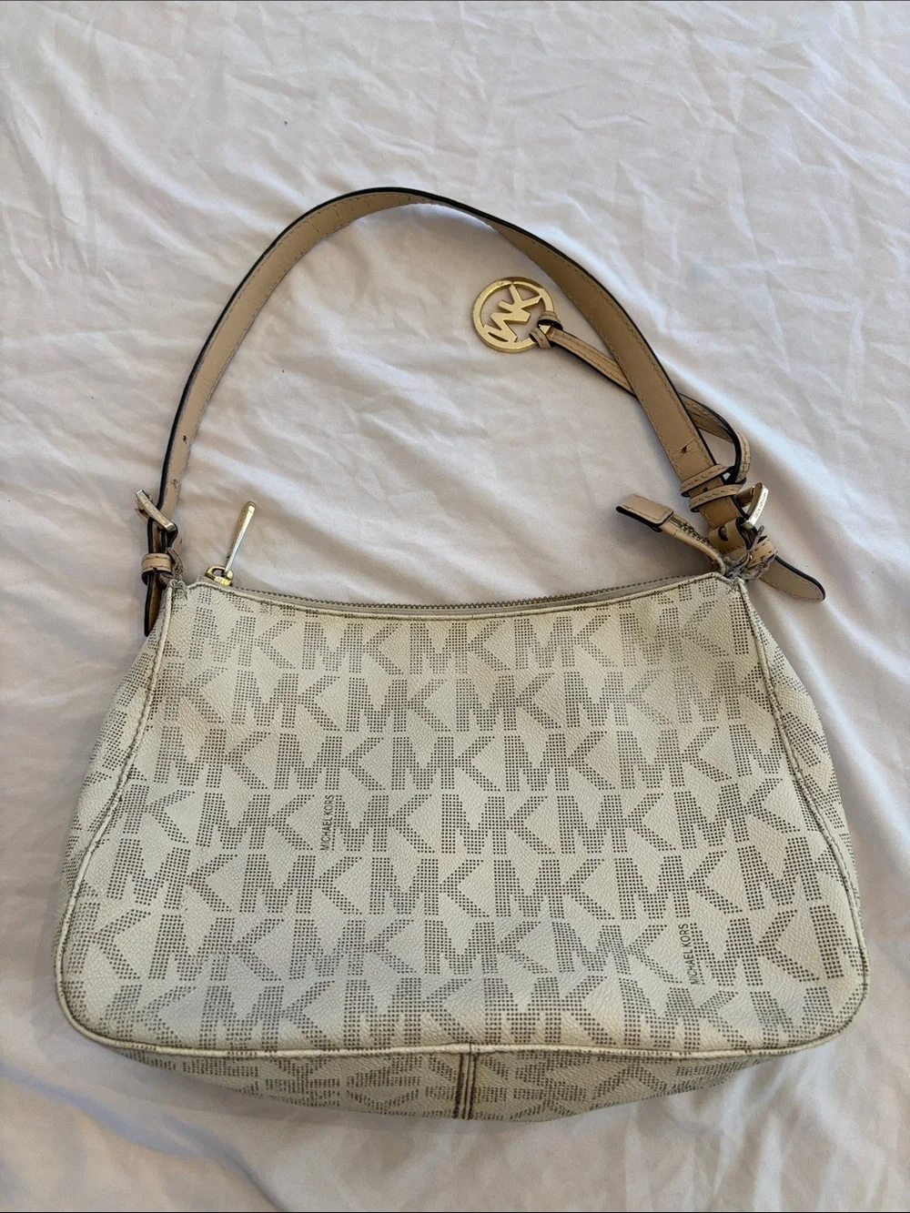 Michael Kors Off-White MK Monogram Shoulder Bag & Matching Zip Wallet Set